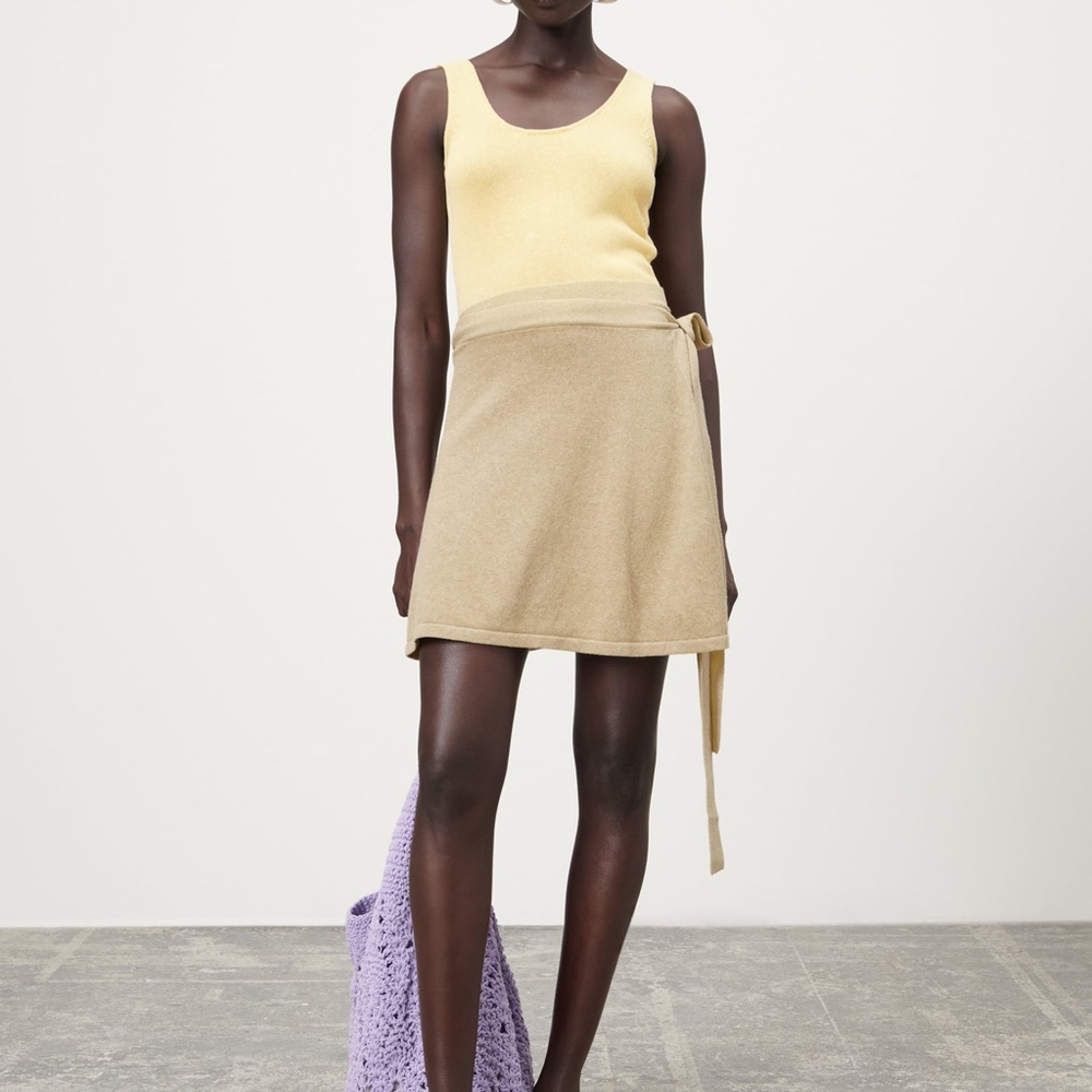 ZARA Women's Light Khaki Knitwear Wrap A-Line Skirt High-Rise Mini